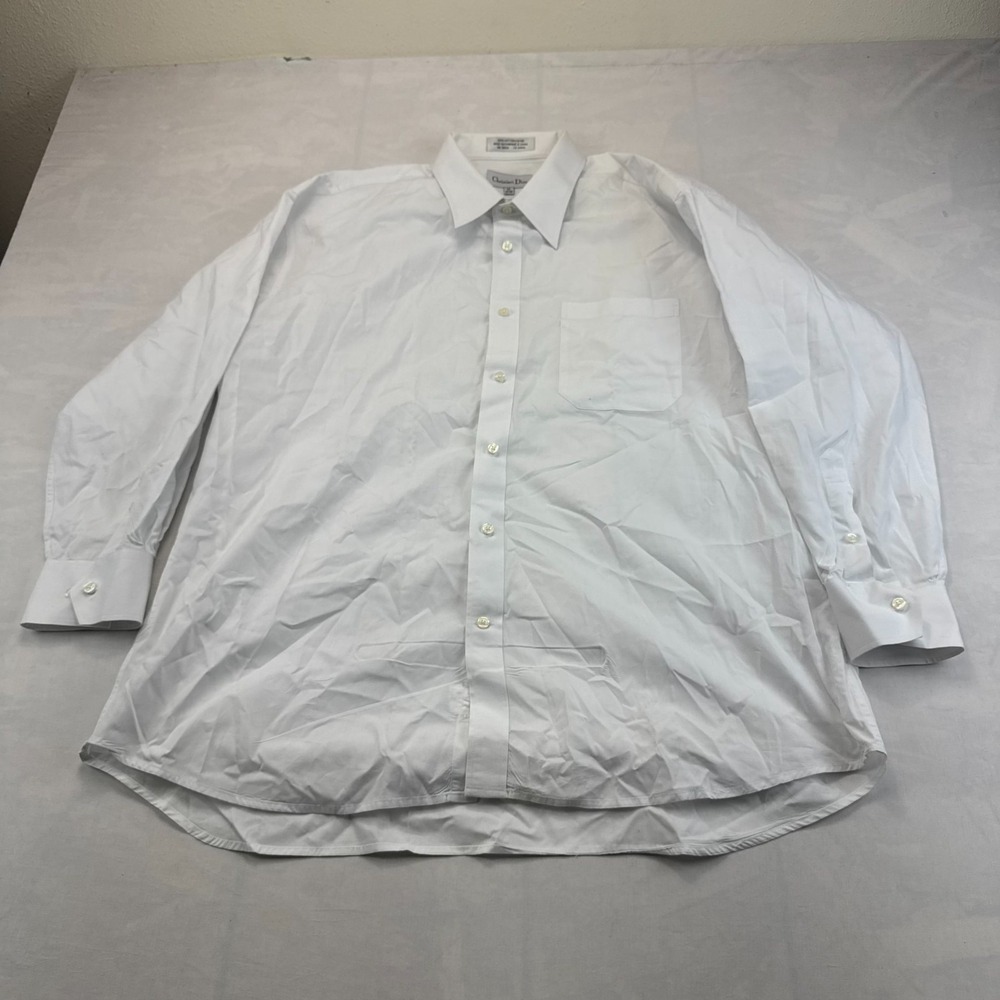 Christian Dior Dress Shirt Mens 17 White Classic Fit Formal Business Button Up